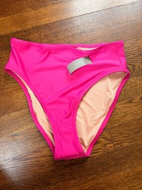 J. Crew High-Rise Bikini Bottoms in Hot Pink